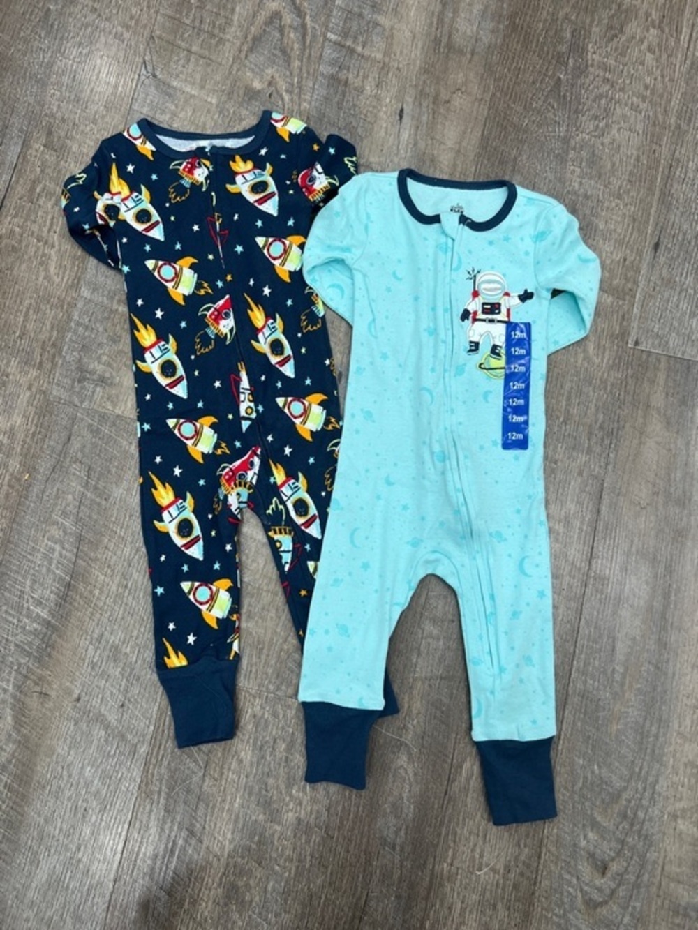 Kids Headquarters Twin Space Rocket Footie Set - Navy & Light Blue